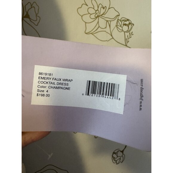 New JS Collections Dress Size 4 Champagne Emery Faux Wrap Cocktail 045 - Picture 8 of 10